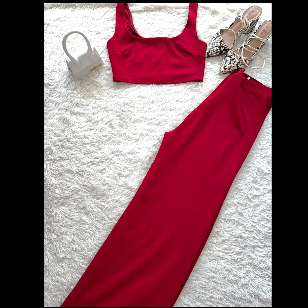 Lulus-Only Tonight Red Two-Piece Wide-Leg Jumpsuit size S